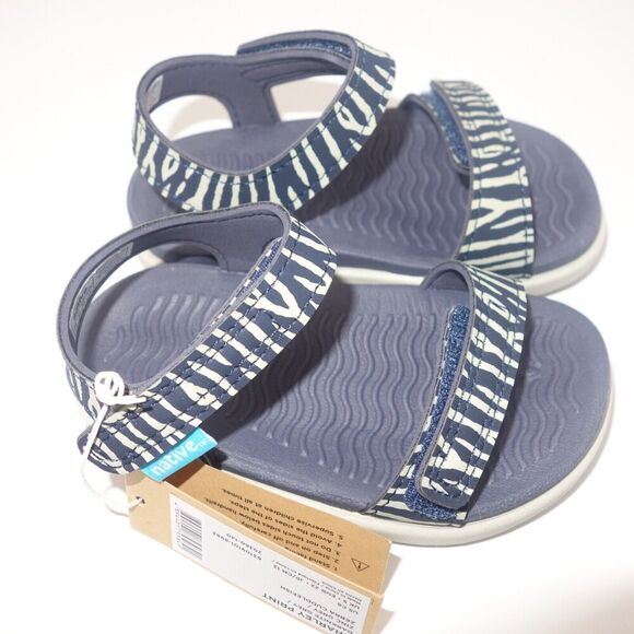 NEW NATIVE Charley Gray Blue Zebra Sandals Hook & Loop Little Kids Toddlers C4 - Picture 2 of 8